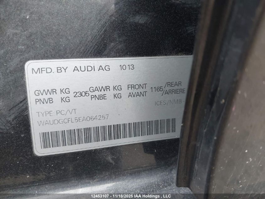 2014 Audi S4 3.0 Progressiv VIN: WAUDGCFL5EA064257 Lot: 12453107