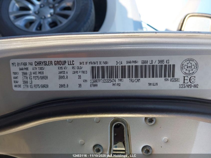 2014 Ram 1500 Longhorn VIN: 1C6RR7PT1ES325474 Lot: 12453116