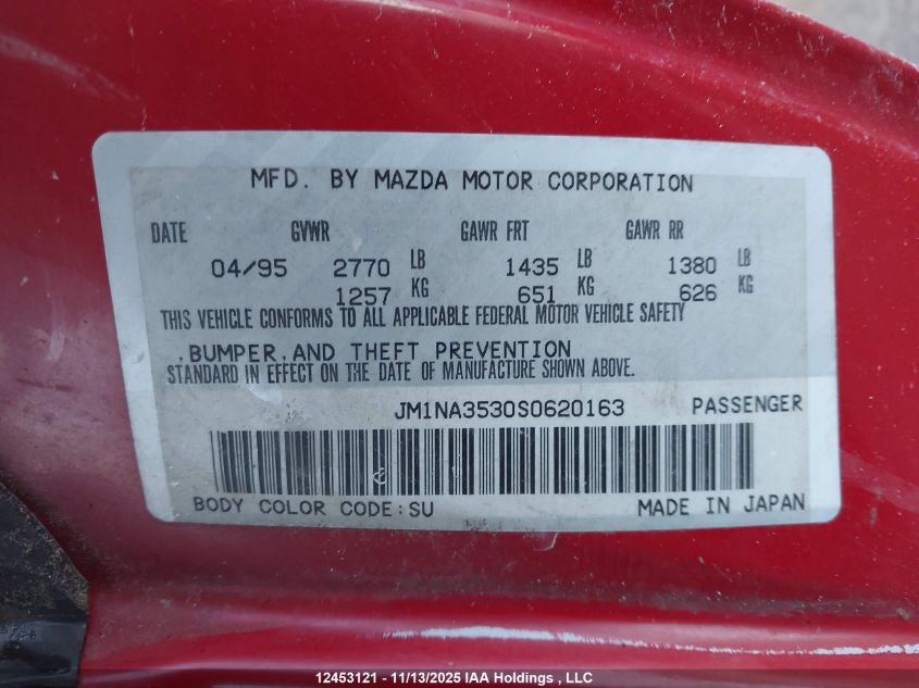 1995 Mazda Mx-5 Miata VIN: JM1NA3530S0620163 Lot: 12453121