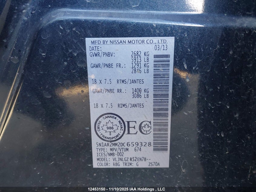 5N1AR2MM2DC659328 2013 NISSAN PATHFINDER photo no. 9