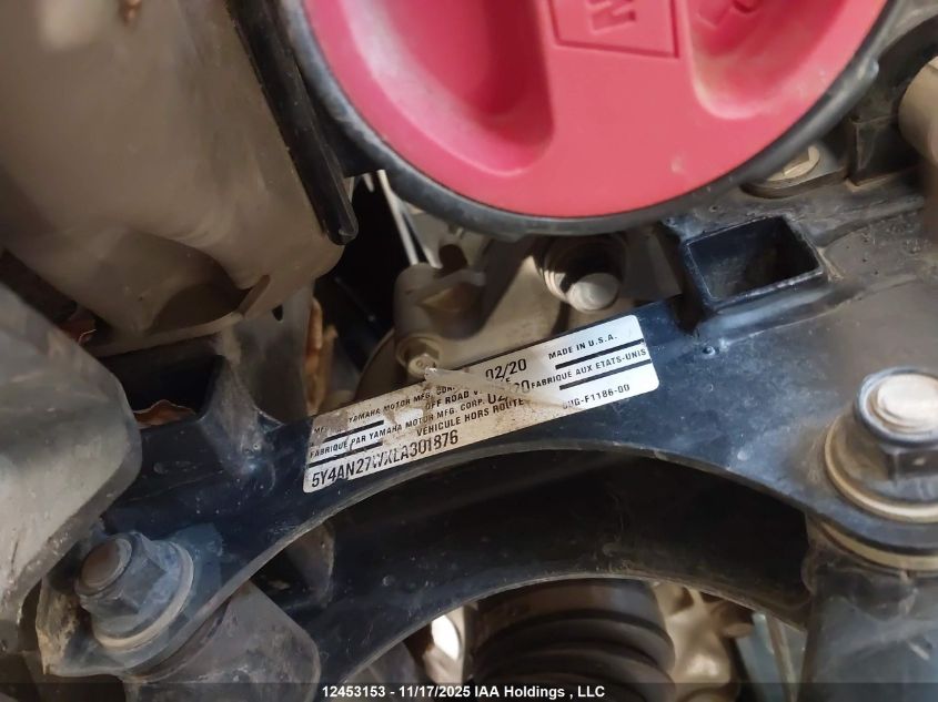 2020 Yamaha Yxe850 VIN: 5Y4AN27WXLA301876 Lot: 12453153