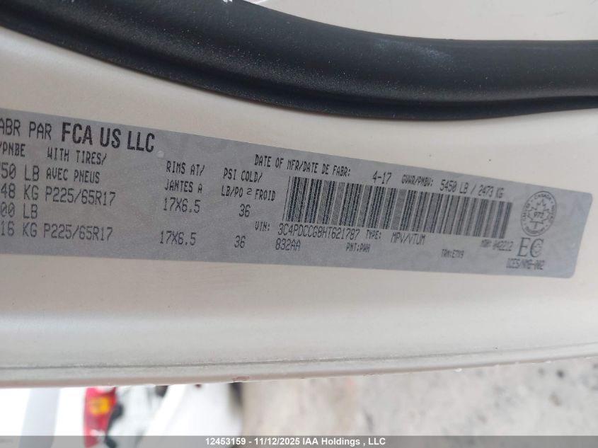 2017 Dodge Journey VIN: 3C4PDCCG8HT621787 Lot: 12453159