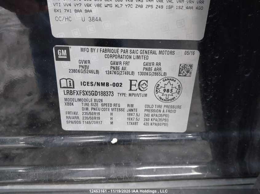 2016 Buick Envision Premium VIN: LRBFXFSX5GD188373 Lot: 12453161