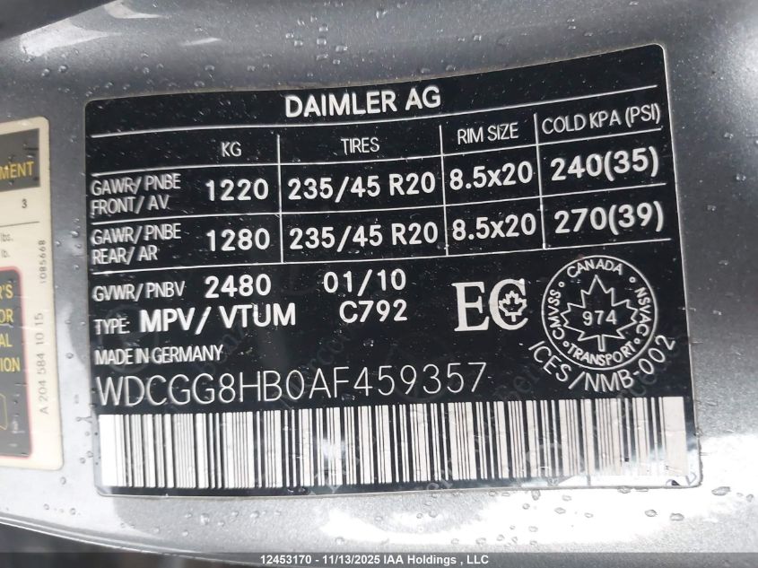 2010 Mercedes-Benz Glk 350 4Matic VIN: WDCGG8HB0AF459357 Lot: 12453170