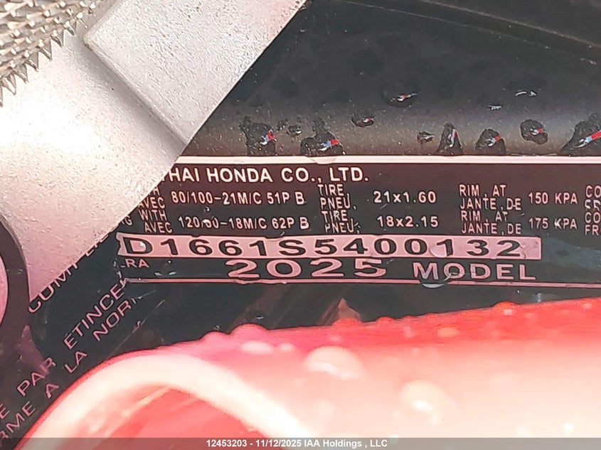 2025 Honda Crf300 La VIN: MLHND1661S5400132 Lot: 12453203