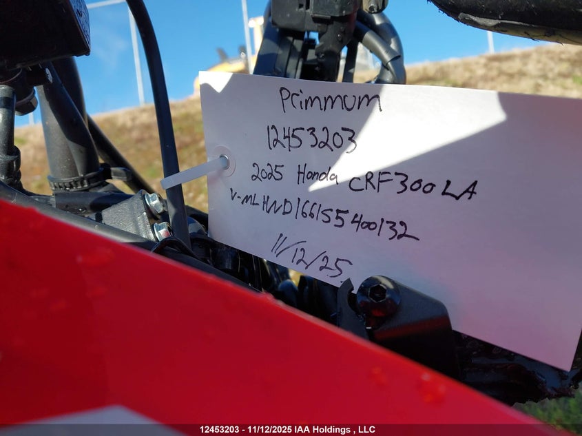 2025 Honda Crf300 La VIN: MLHND1661S5400132 Lot: 12453203