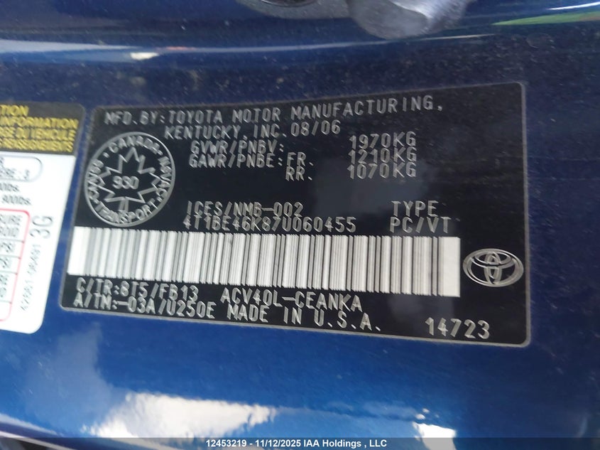 4T1BE46K87U060455 2007 TOYOTA CAMRY photo no. 18
