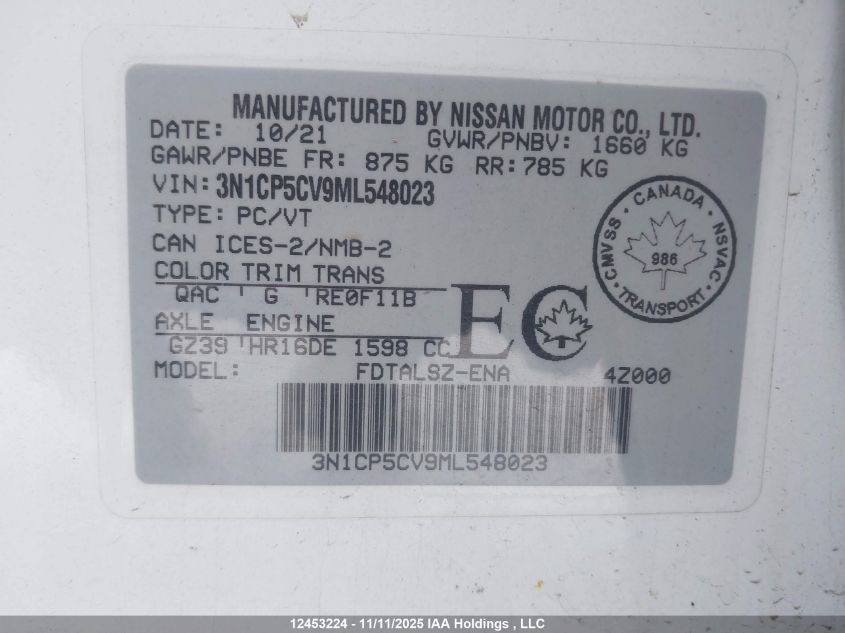 2021 Nissan Kicks VIN: 3N1CP5CV9ML548023 Lot: 12453224