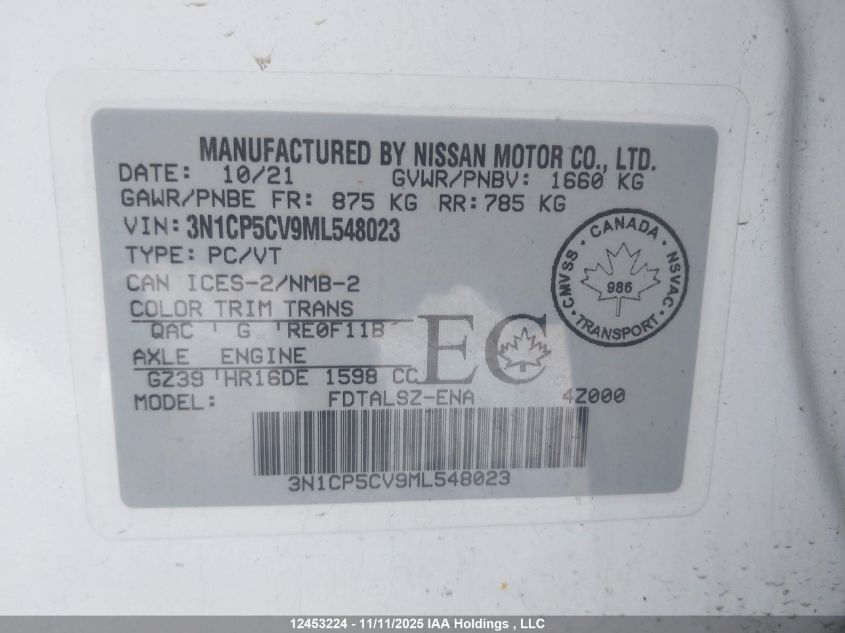 2021 Nissan Kicks VIN: 3N1CP5CV9ML548023 Lot: 12453224