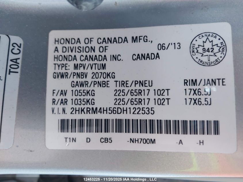 2013 Honda Cr-V Ex VIN: 2HKRM4H56DH122535 Lot: 12453225