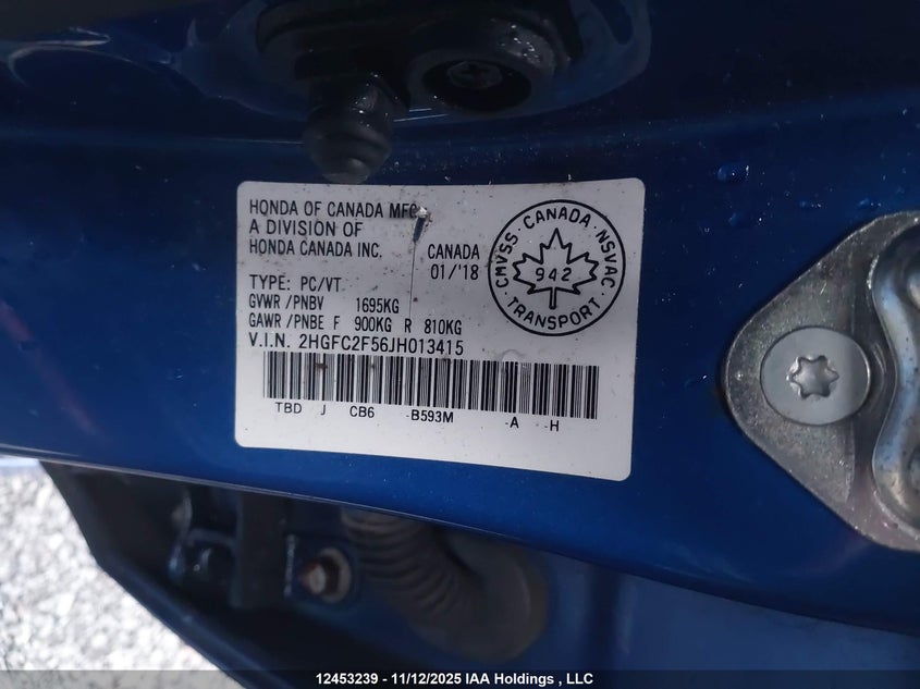 2HGFC2F56JH013415 2018 HONDA CIVIC photo no. 9