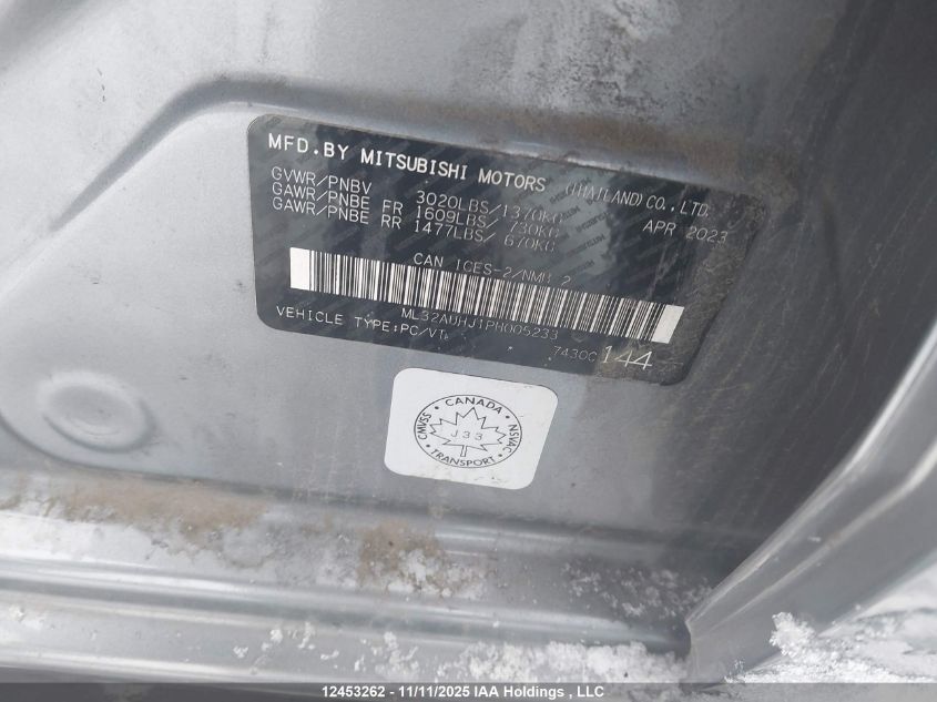 2023 Mitsubishi Mirage Es/Se VIN: ML32AUHJ1PH005233 Lot: 12453262