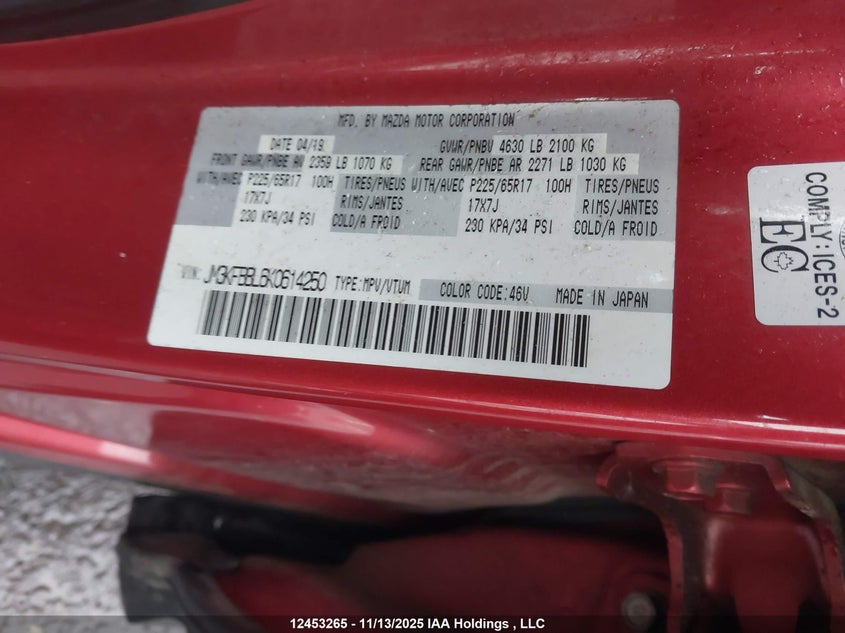 2019 Mazda Cx-5 Sport VIN: JM3KFBBL6K0614250 Lot: 12453265