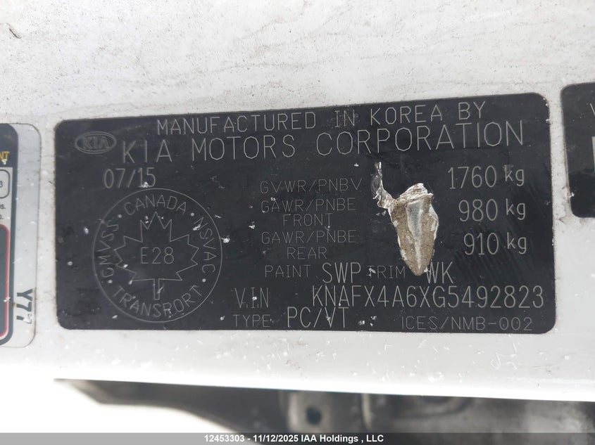 2016 Kia Forte VIN: KNAFX4A6XG5492823 Lot: 12453303