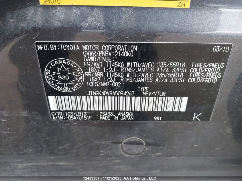 JTMRK4DV9A5094267 2010 TOYOTA RAV 4 photo no. 9