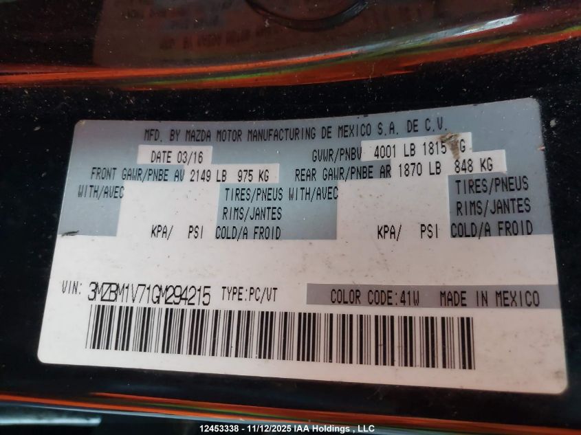 2016 Mazda 3 Touring VIN: 3MZBM1V71GM294215 Lot: 12453338