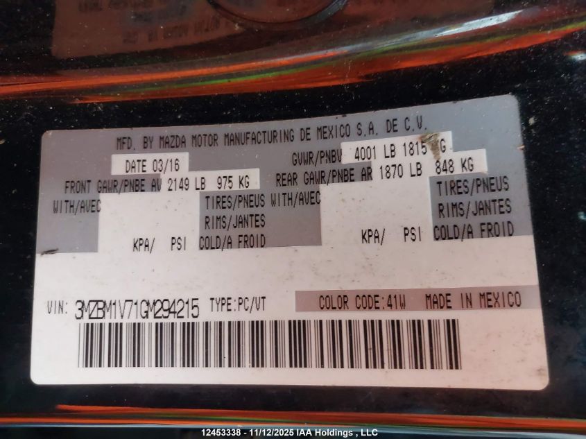 2016 Mazda 3 Touring VIN: 3MZBM1V71GM294215 Lot: 12453338