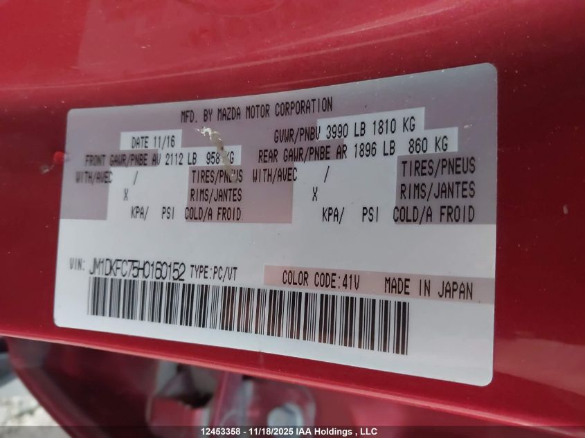 2017 Mazda Cx-3 Touring VIN: JM1DKFC75H0160152 Lot: 12453358