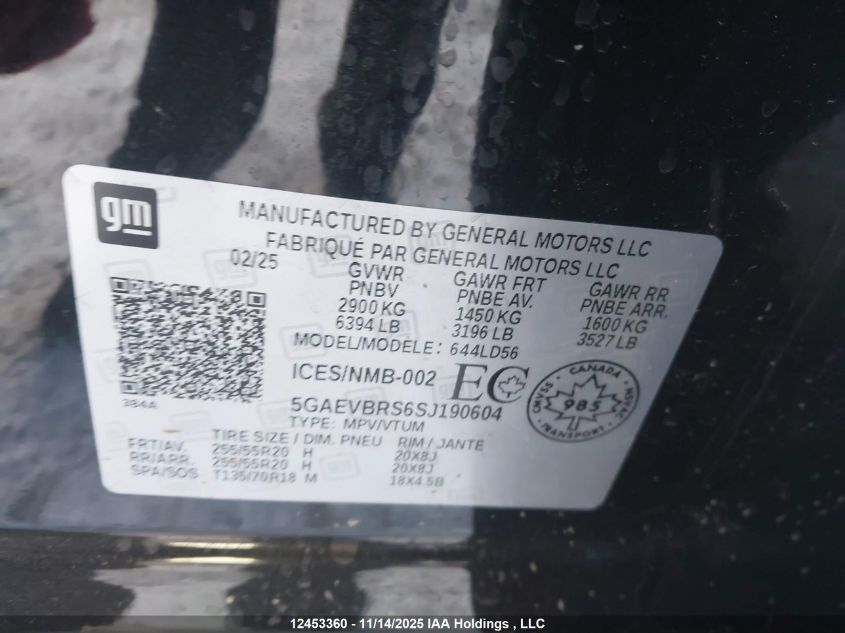 2025 Buick Enclave Sport Touring Awd VIN: 5GAEVBRS6SJ190604 Lot: 12453360