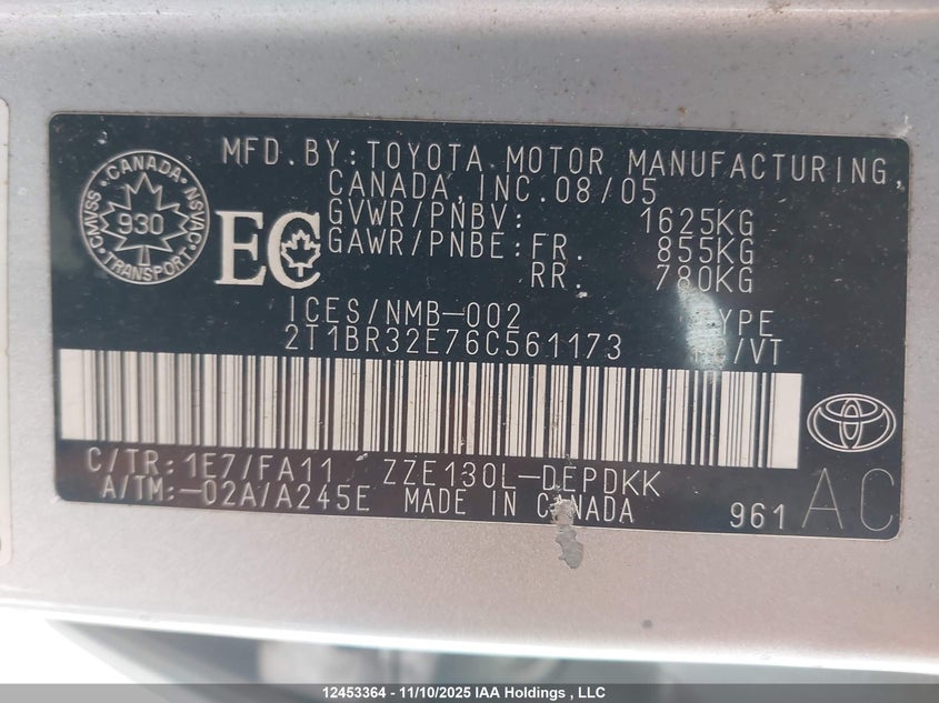 2T1BR32E76C561173 2006 TOYOTA COROLLA photo no. 9
