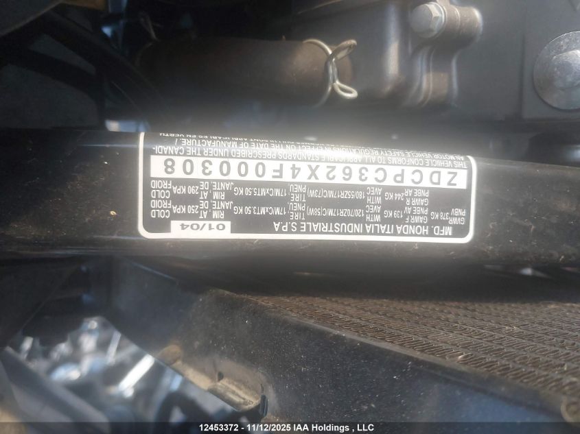 2004 Honda Cb600 F VIN: ZDCPC362X4F000308 Lot: 12453372