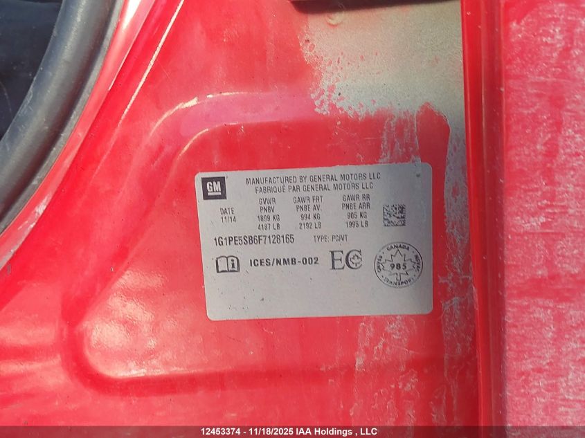 2015 Chevrolet Cruze VIN: 1G1PE5SB6F7128165 Lot: 12453374