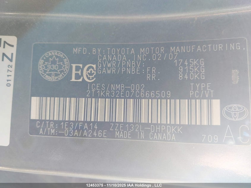 2007 Toyota Matrix Wagon VIN: 2T1KR32E07C666509 Lot: 12453375