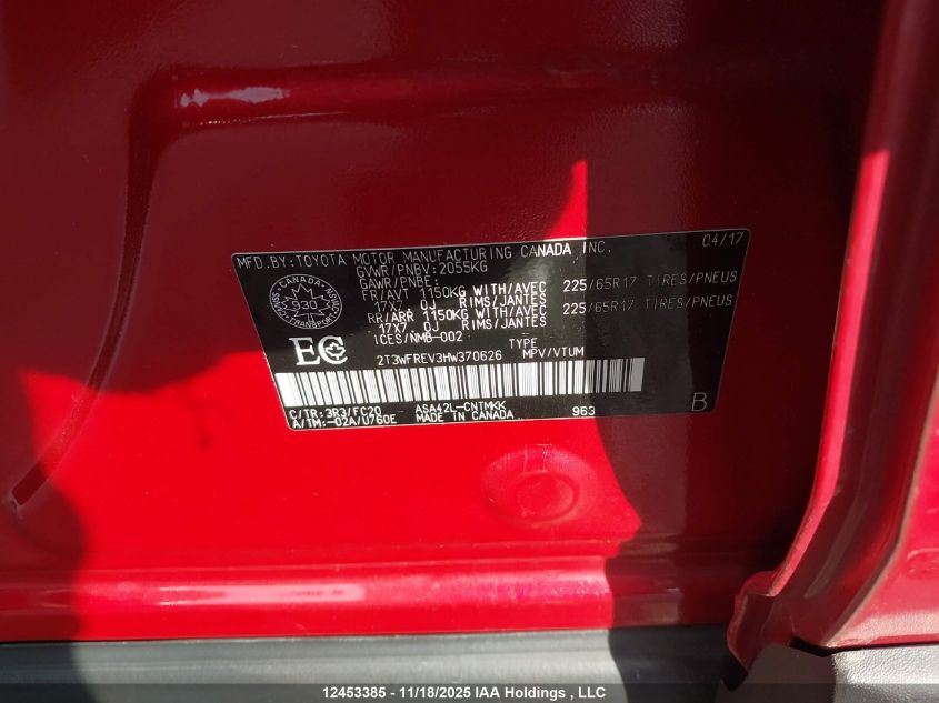 2017 Toyota Rav4 Xle VIN: 2T3WFREV3HW370626 Lot: 12453385