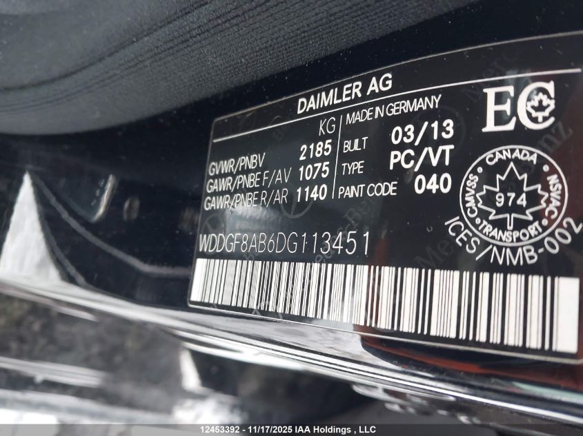 2013 Mercedes-Benz C 300 4Matic VIN: WDDGF8AB6DG113451 Lot: 12453392