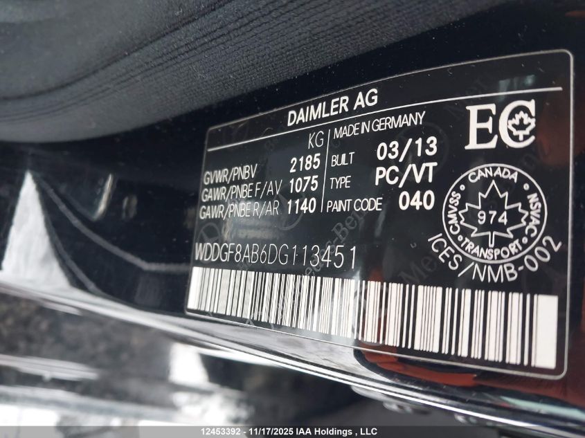 2013 Mercedes-Benz C 300 4Matic VIN: WDDGF8AB6DG113451 Lot: 12453392