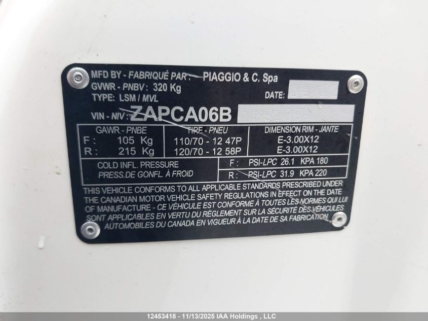 2022 Vespa Primavera/Sprint 50 VIN: ZAPCA06BXN5105477 Lot: 12453418