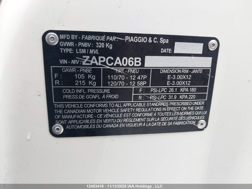 2022 Vespa Primavera/Sprint 50 VIN: ZAPCA06BXN5105477 Lot: 12453418