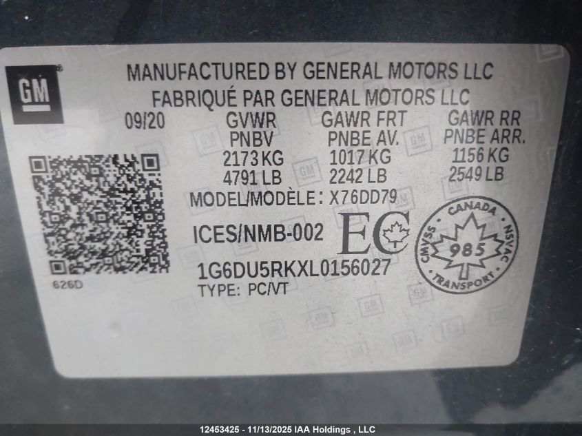 2020 Cadillac Ct5 Sport VIN: 1G6DU5RKXL0156027 Lot: 12453425