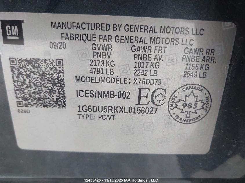 2020 Cadillac Ct5 Sport VIN: 1G6DU5RKXL0156027 Lot: 12453425