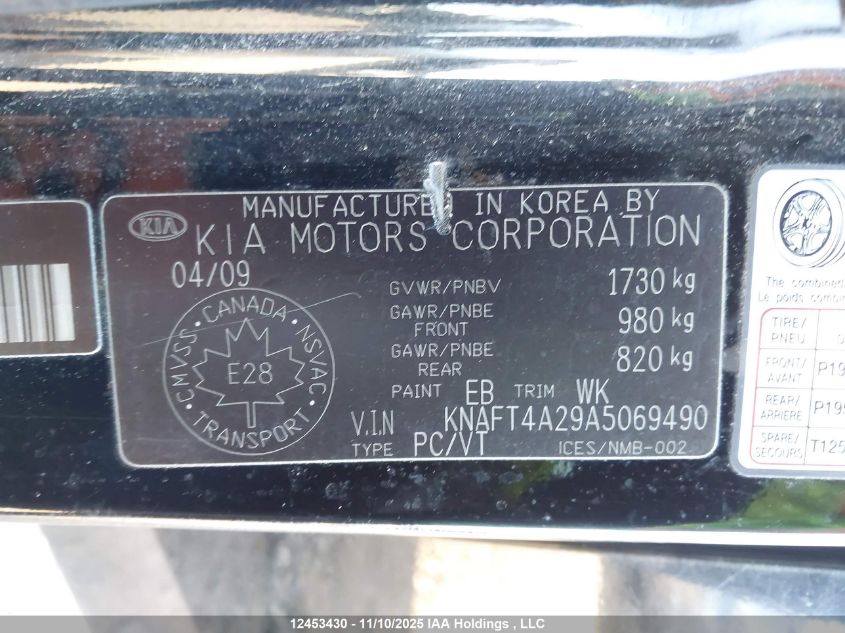 2010 Kia Forte Lx VIN: KNAFT4A29A5069490 Lot: 12453430