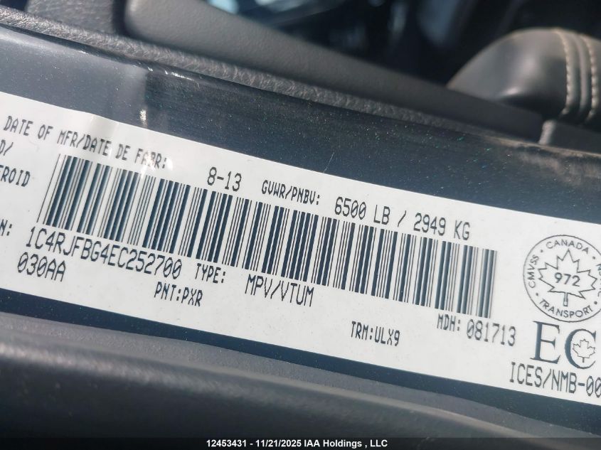 2014 Jeep Grand Cherokee Limited VIN: 1C4RJFBG4EC252700 Lot: 12453431