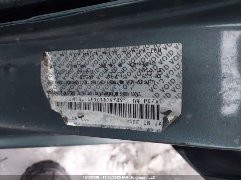 2012 Mazda Mazda3 VIN: JM1BL1UF1C1614784 Lot: 12453436
