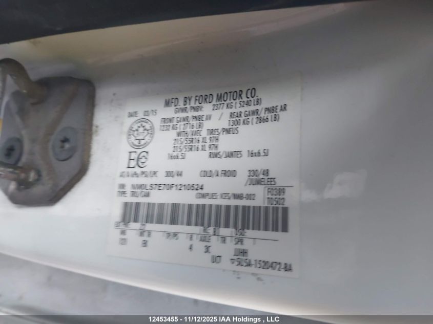 2015 Ford Transit Connect Xl VIN: NM0LS7E70F1210524 Lot: 12453455