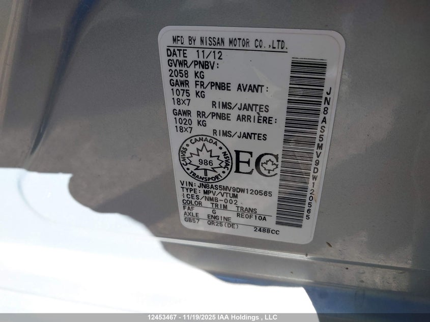 JN8AS5MV9DW120565 2013 NISSAN ROGUE photo no. 9