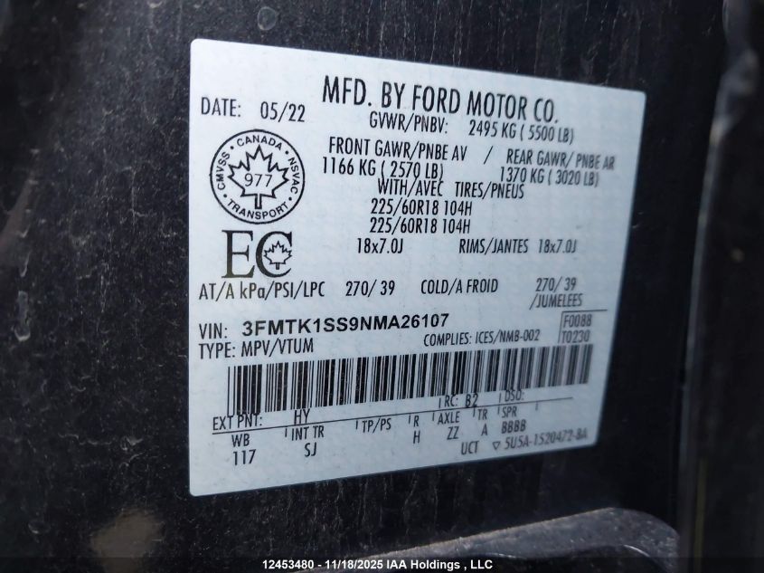 2022 Ford Mustang Mach-E Select VIN: 3FMTK1SS9NMA26107 Lot: 12453480