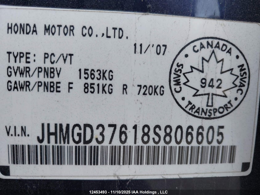 JHMGD37618S806605 2008 HONDA FIT photo no. 9