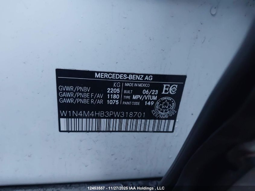 2023 Mercedes-Benz Glb 250 4Matic VIN: W1N4M4HB3PW318701 Lot: 12453557