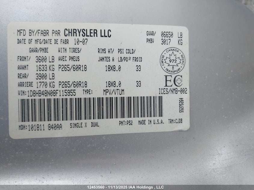 1D8HB48N08F115955 2008 DODGE DURANGO photo no. 9
