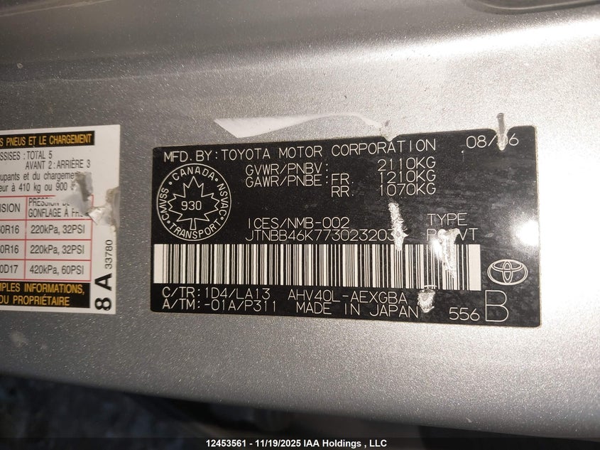 2007 Toyota Camry Hybrid VIN: JTNBB46K773023203 Lot: 12453561