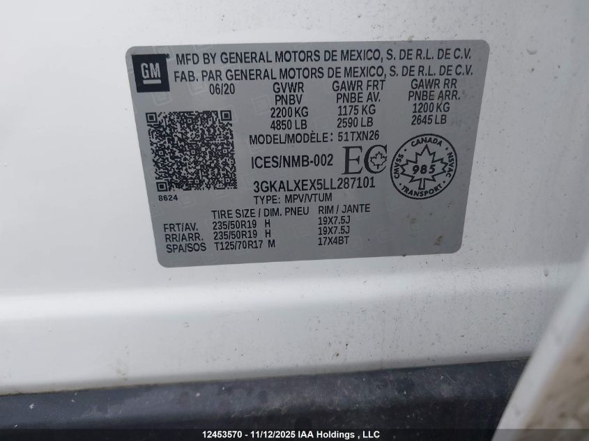 2020 GMC Terrain Denali VIN: 3GKALXEX5LL287101 Lot: 12453570