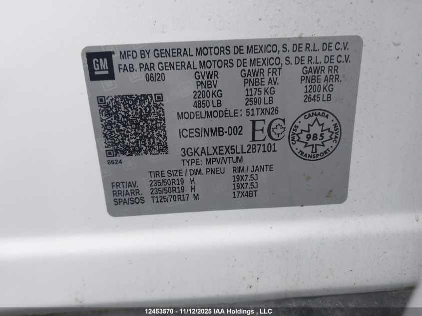 2020 GMC Terrain Denali VIN: 3GKALXEX5LL287101 Lot: 12453570