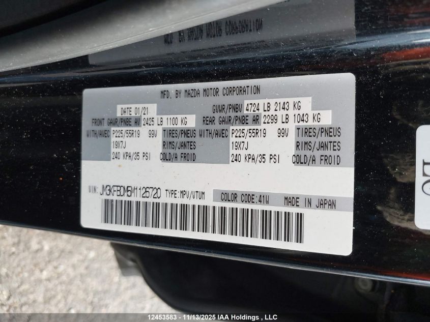 2021 Mazda Cx -5 Gt 4Dr Awd VIN: JM3KFBDM5M1126720 Lot: 12453583