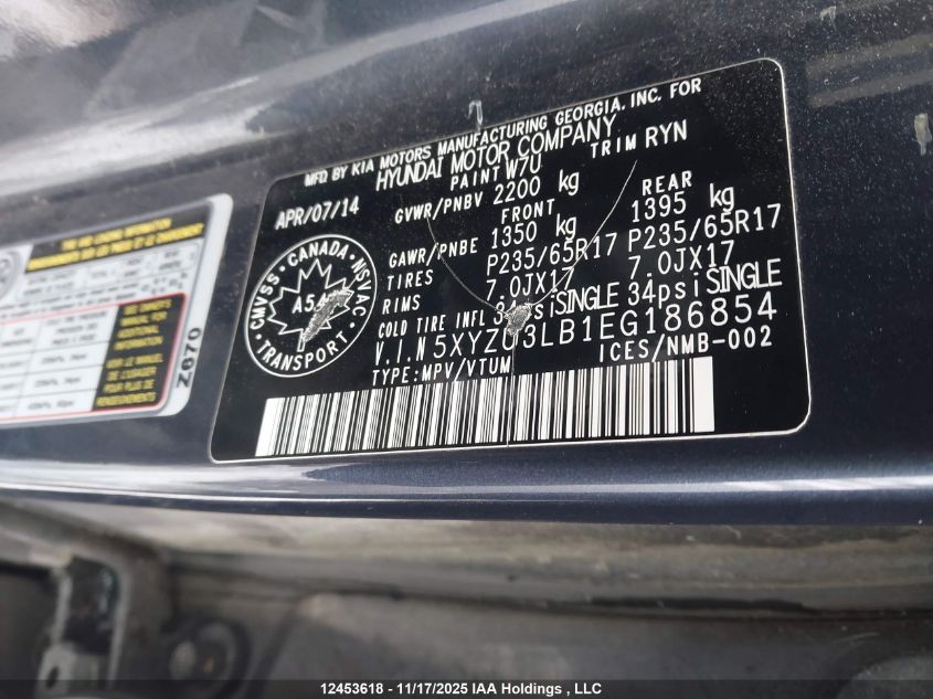 2014 Hyundai Santa Fe Sport VIN: 5XYZU3LB1EG186854 Lot: 12453618