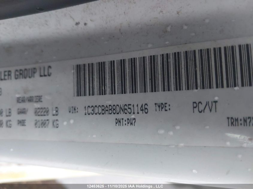 2013 Chrysler 200 Lx VIN: 1C3CCBAB8DN651146 Lot: 12453625