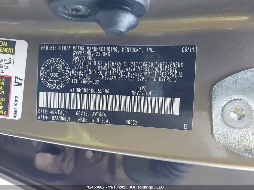 4T3BK3BB1BU055896 2011 TOYOTA VENZA photo no. 9